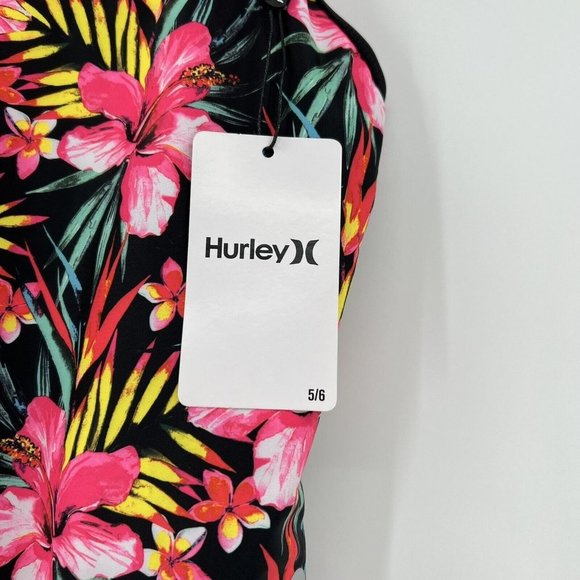 Hurley Little Girl's One-Piece Swimsuit in Tropical Black/Hyper Pink sz 5/6 NWT - Picture 2 of 9